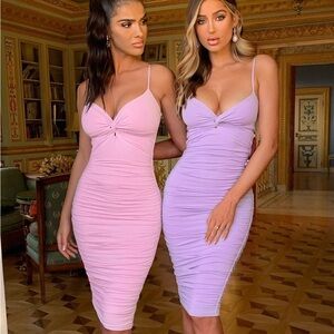 oh Polly Knot for you ruched midi dress in lilac